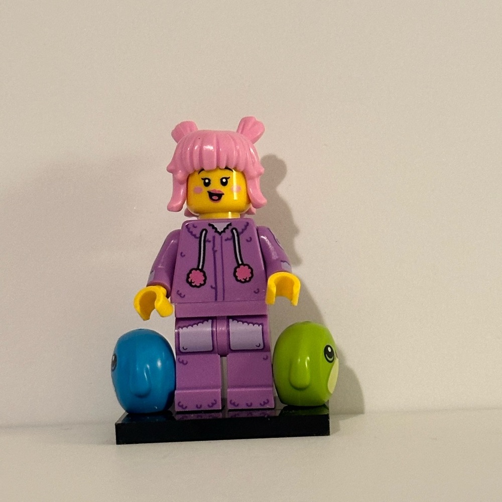 Lego CMF Minifigure with Pink Hair and Purple Hoodie